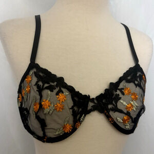 Embroidered Mesh Underwire Bra Size L